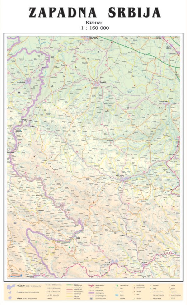 ZIDNA KARTA FIZIČKO GEOGRAFSKA/AUTO – ZAPADNA SRBIJA